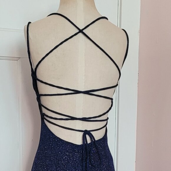 Fiesta Fashion Blue Sparkle Full Length Dress Size Medium - Picture 2 of 12